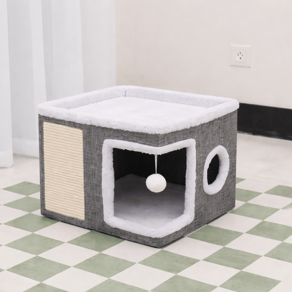 maisonnette chats cube amusante confortable grise