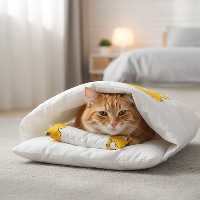 matou orange allonger dans lit pour chat design confortable