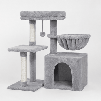 mini arbre a chat gris confortable