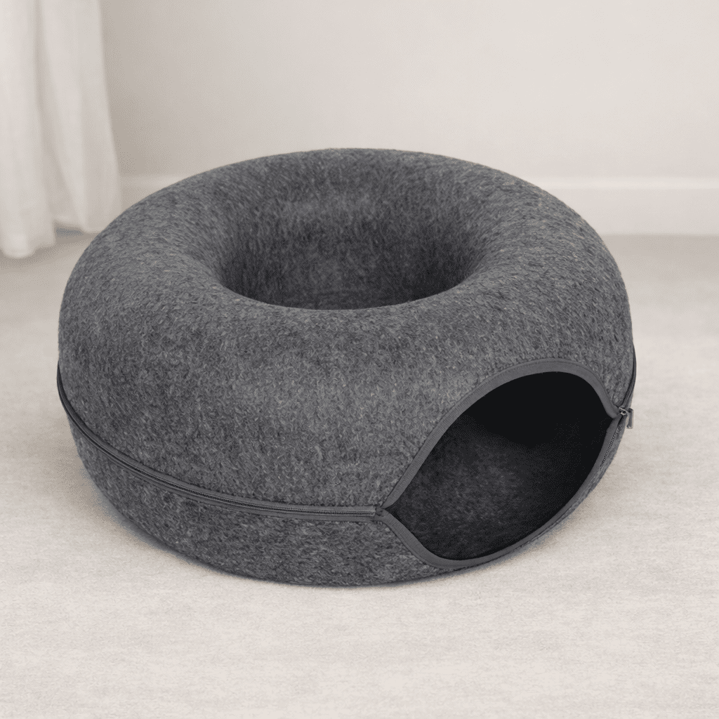niche chat beignet feutre confortable gris