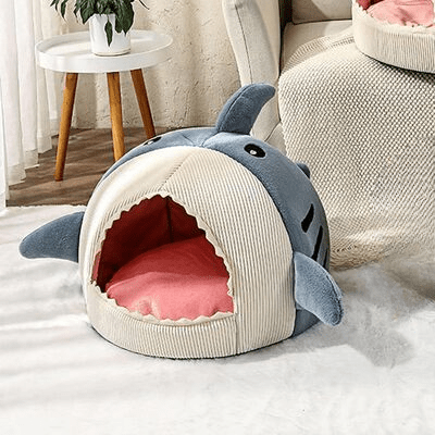 niche chat confortable requin bleu design