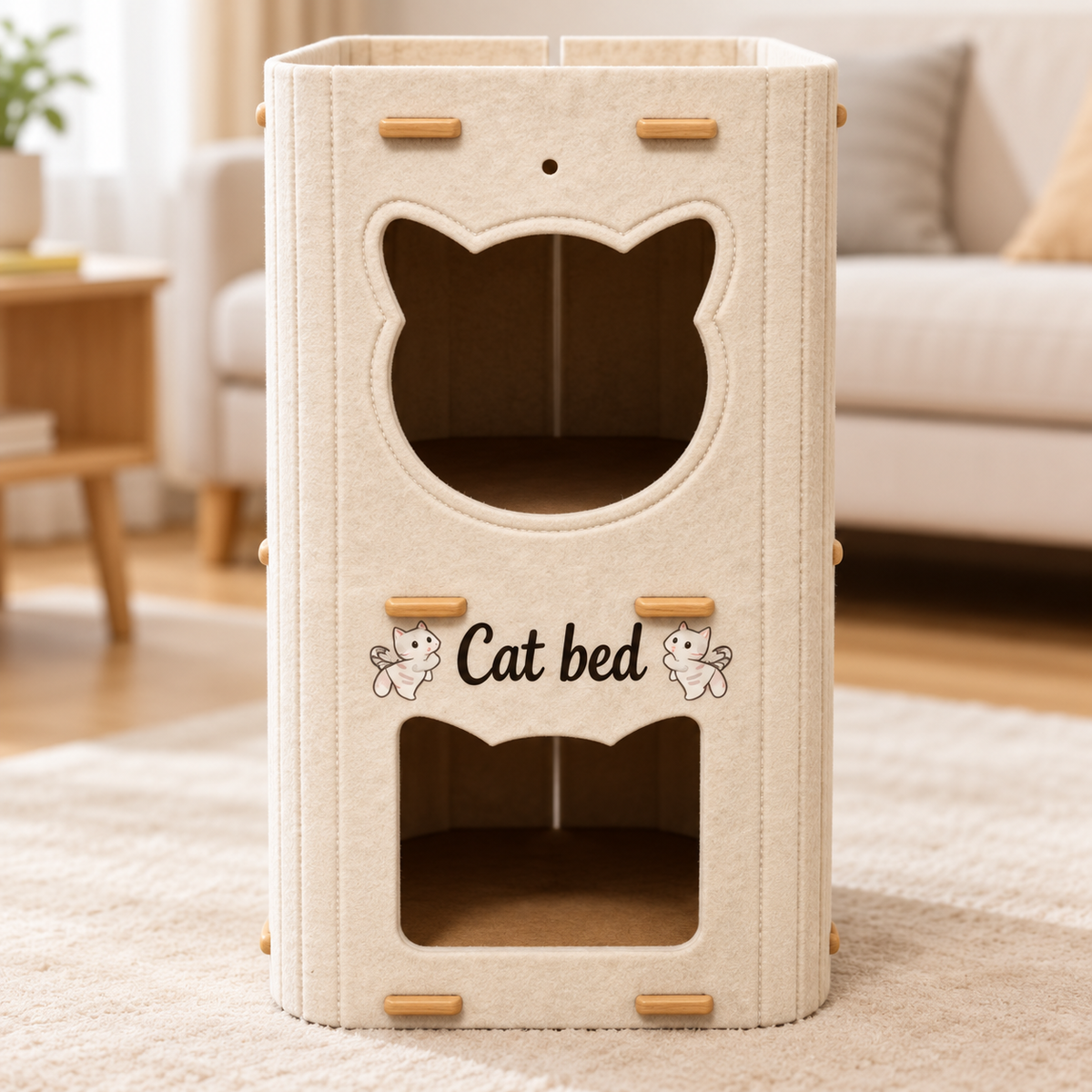 niche chat design feutre beige double couche