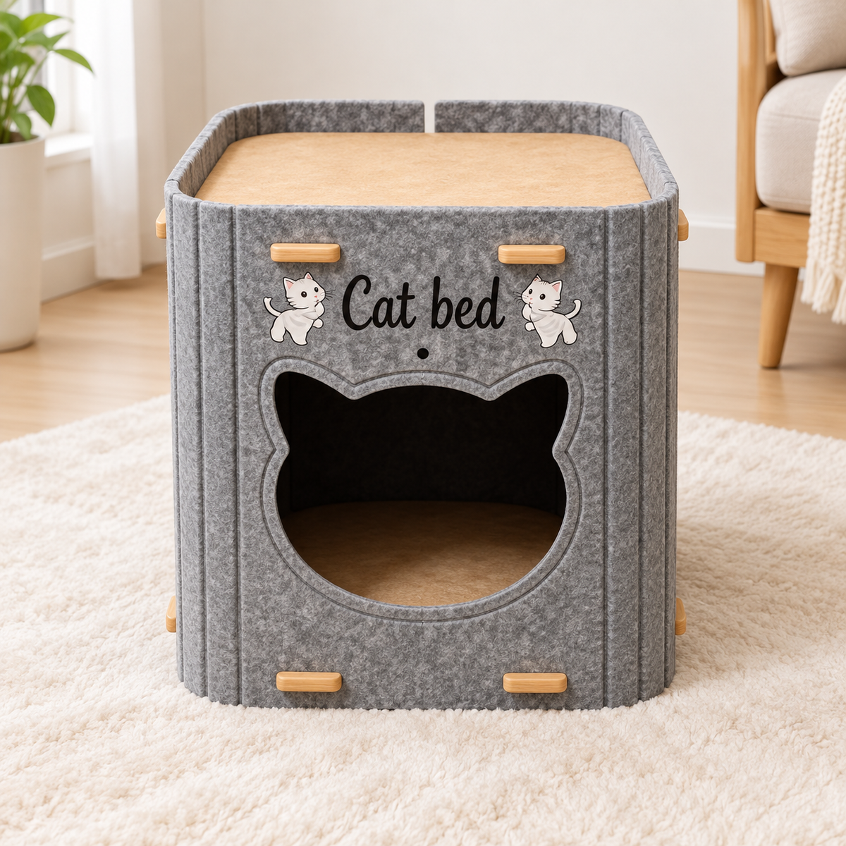 niche chat design feutre gris simple couche