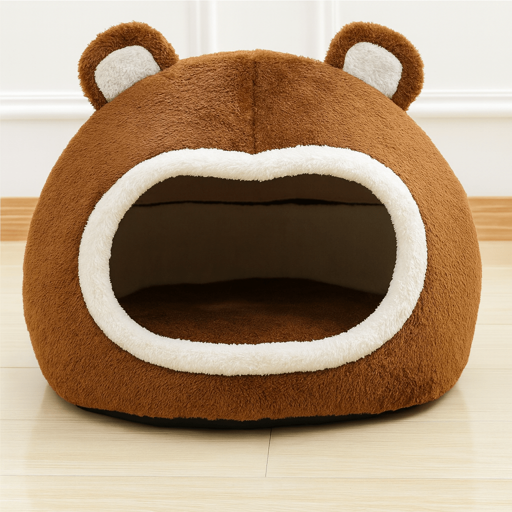 niche chat design ours brun doux confortable