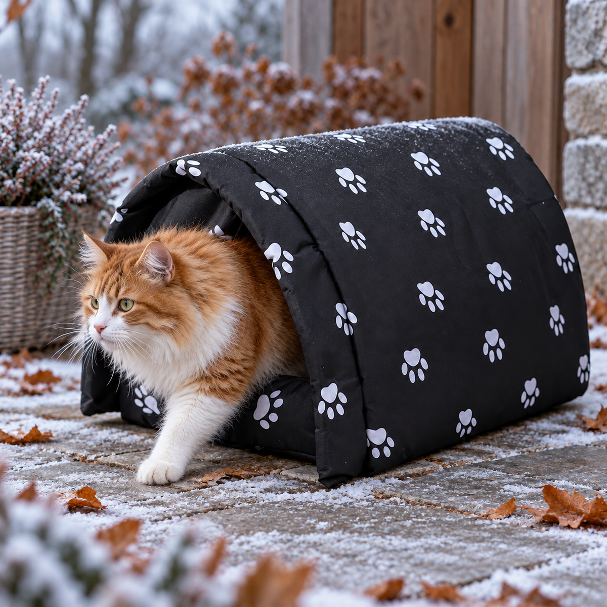 niche chat impermeable avec chat roux sortant