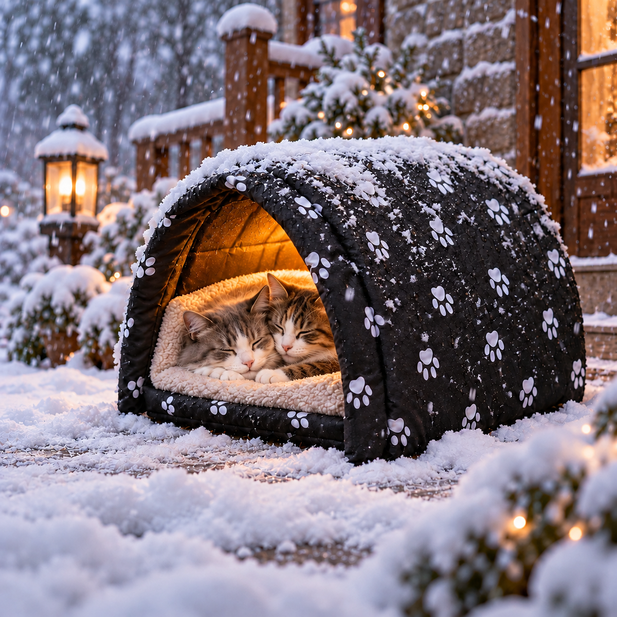 niche chat impermeable avec deux chats dormant