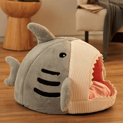 niche chat requin gris confortable design