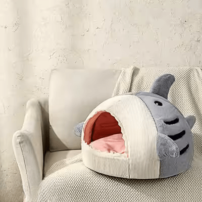 niche chat requin gris confortable doux
