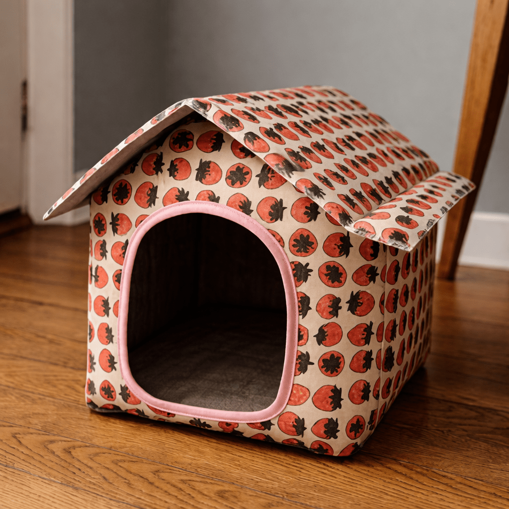 niche pour chat extérieur impermeable design fraises rouge