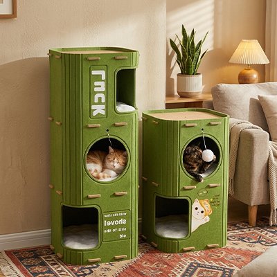 niche pour chat modulable verte avec chats