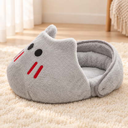 panier chat design chausson requin doux confortable gris