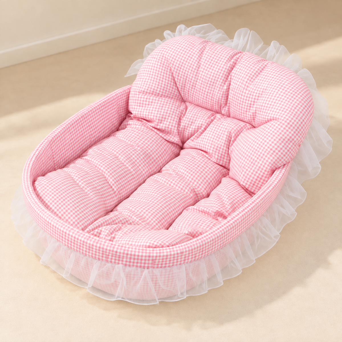 panier chat design lit confortable rose dentelle