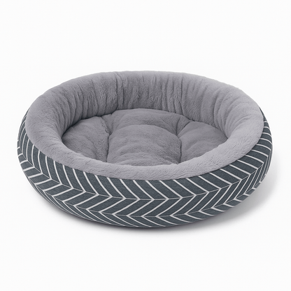 panier chat forme donut motif chevrons gris