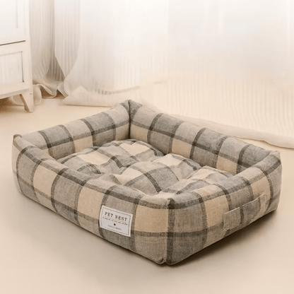 panier pour chat carre motif carreaux gris
