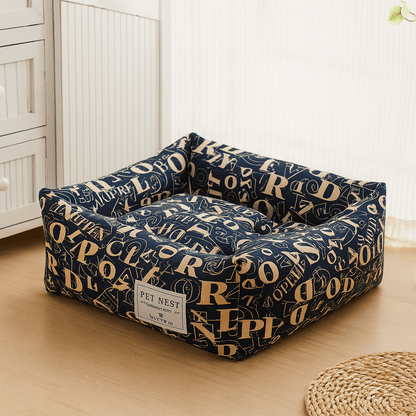 panier pour chat carre motif lettre bleu