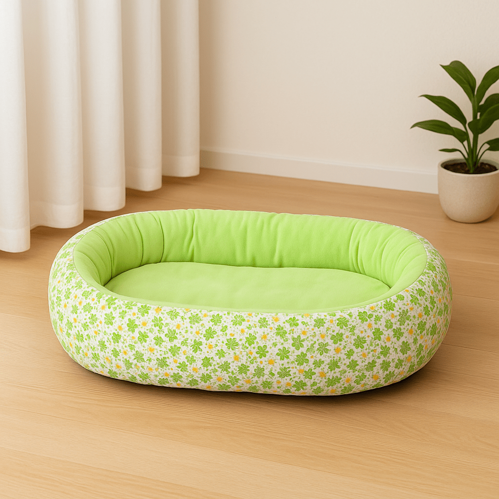panier pour chat ovale motif floral vert