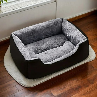 panier pour chat rectangulaire noir avec coussin gris doux