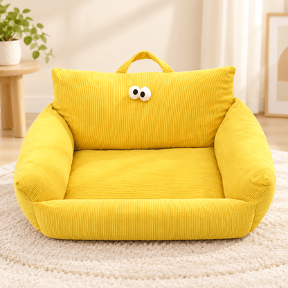 petit canape chat confortable design jaune moutarde