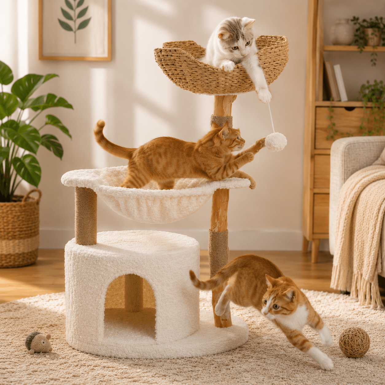 plusieurs chats jouant dans arbre a chat nuage confortable pratique