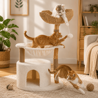 plusieurs chats jouant dans arbre a chat nuage confortable pratique