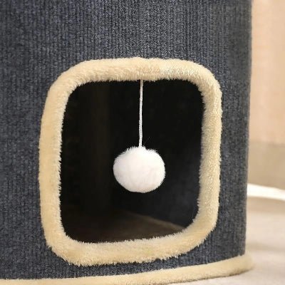 pompon suspendu niche pour chat gris