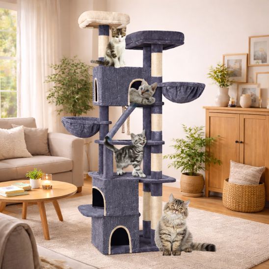 quatre chats dans grand arbre à chat xxl stable