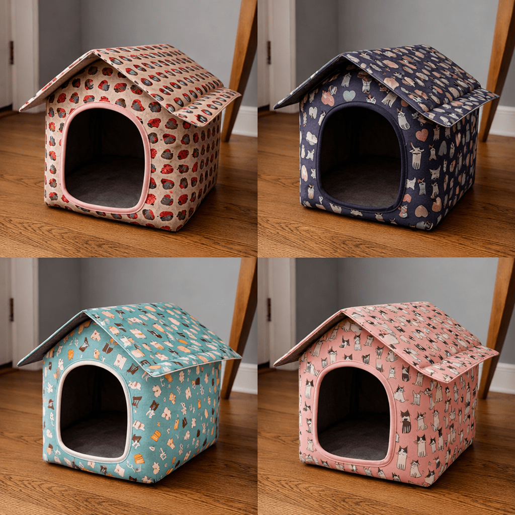 quatre niche pour chat extérieur impermeable rose rouge gris bleu