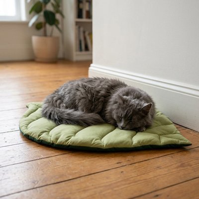 tapis chat design avec chat gris endormi