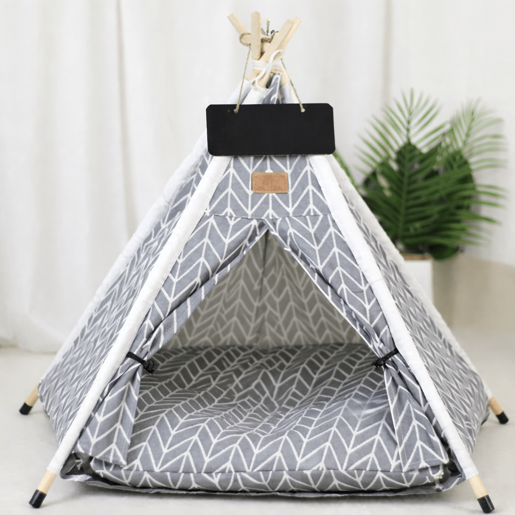 tente pour chat confortable design chevrons gris