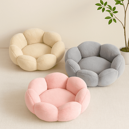 trois coussin chat fleur doux rond rose gris beige