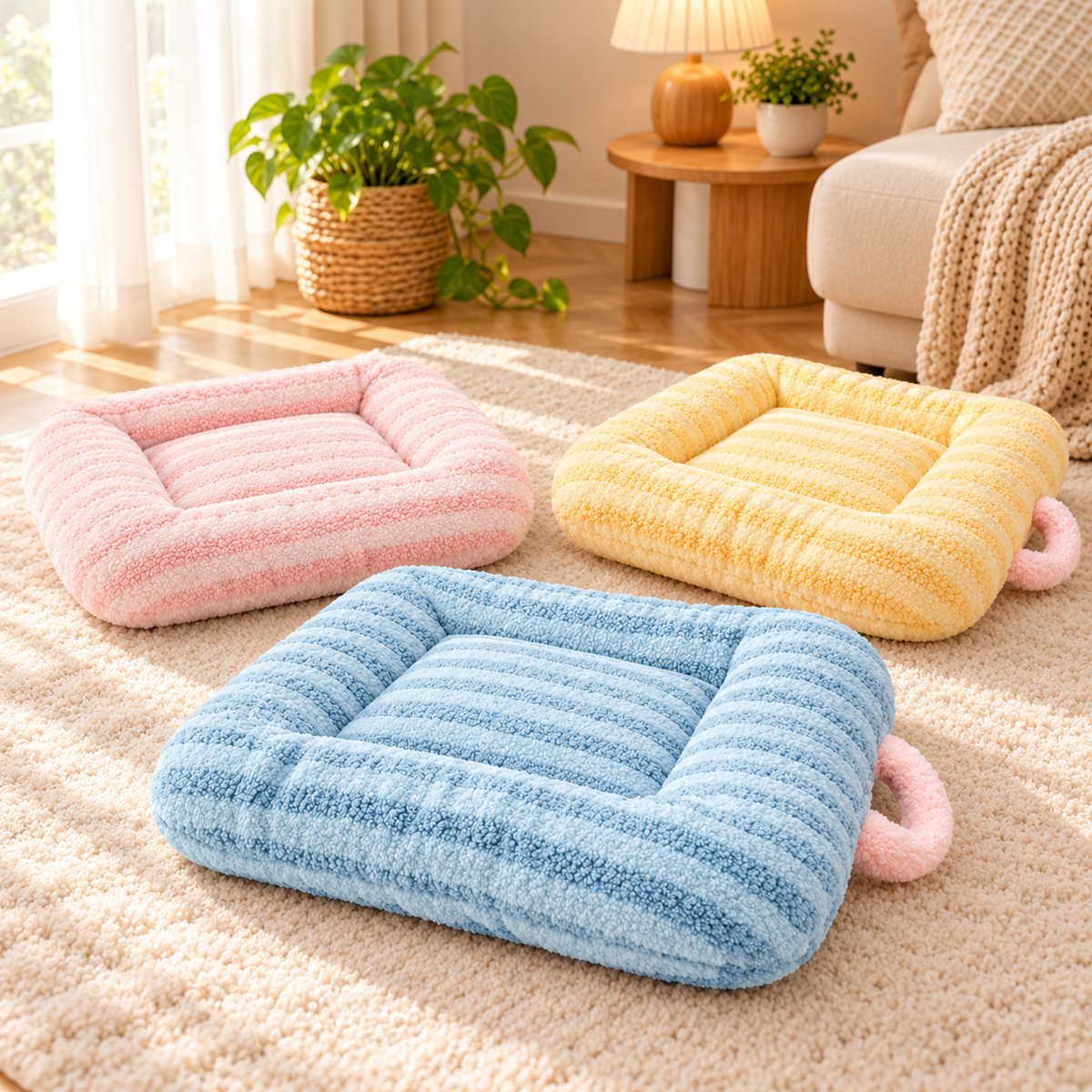 trois coussin chat peluche douce confortable