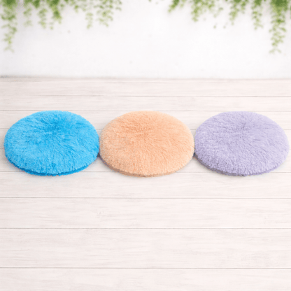 trois coussin chat rond doux gris beige bleu