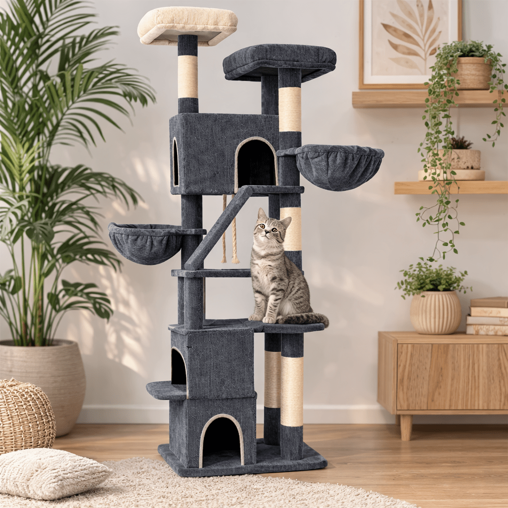 un chat dans grand arbre à chat xxl stable