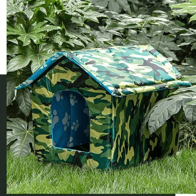 vue ensemble niche pour chat exterieur vert