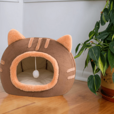 vue pres lit pour chat design marron
